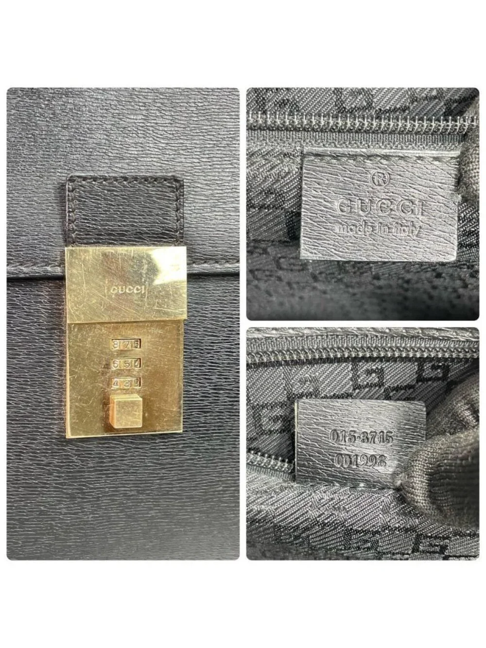Gucci Handbag Briefcase Black Gold Leather